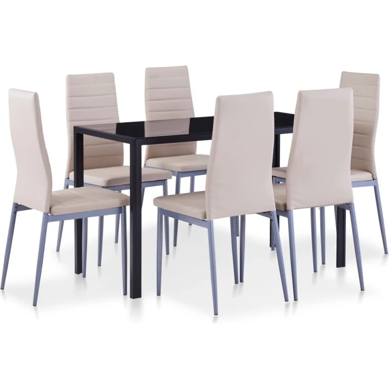 vidaXL spisebordssæt 7 dele cappuccinofarvet – hærdet glas