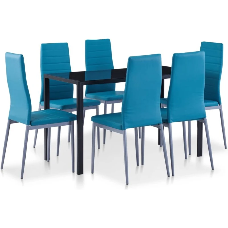 vidaXL spisebordssæt 7 dele blå – hærdet glas