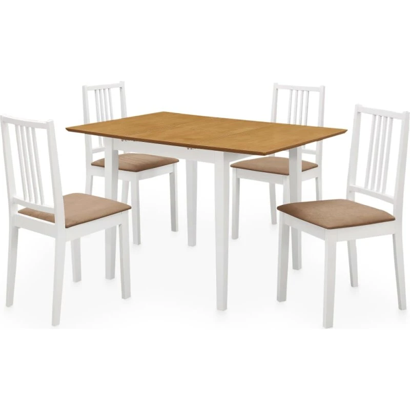 Spisebordssæt 5 dele MDF, hvid med brune detaljer