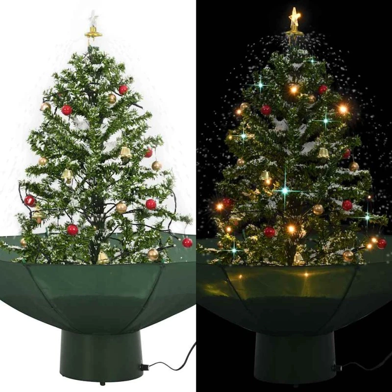 vidaXL juletræ med snefald og paraplyfod, 75 cm grøn