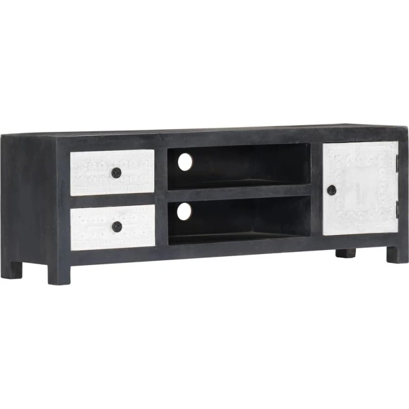 vidaXL TV-bord 120x30x40 cm håndskåret mangotræ, grå/hvid