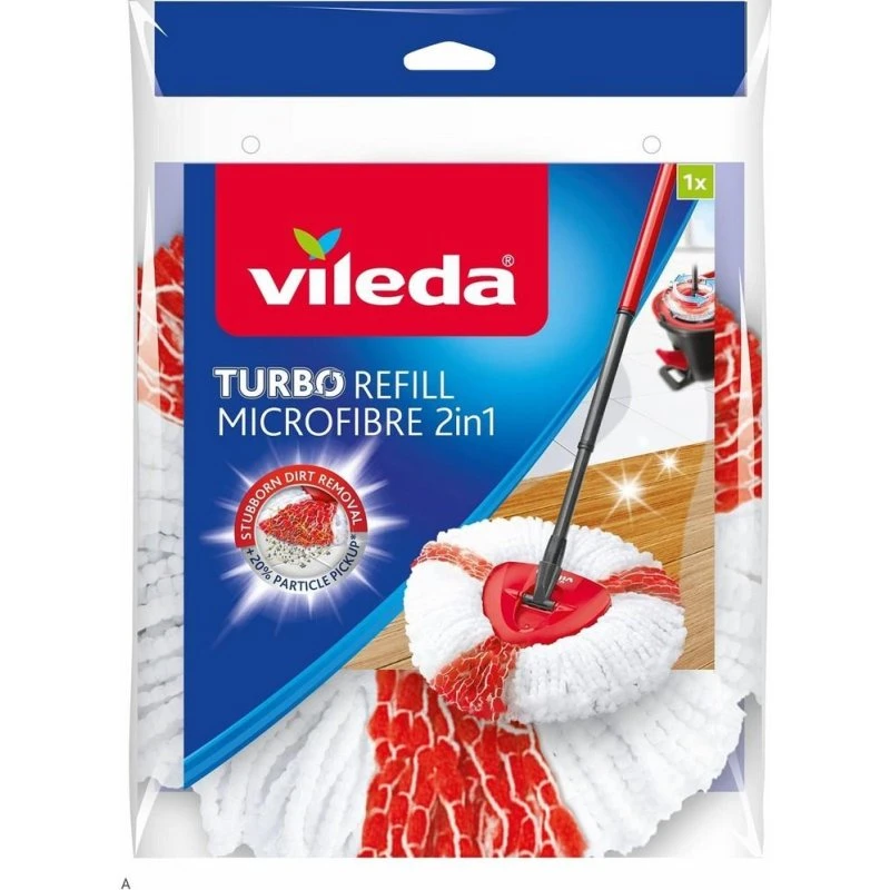 Vileda Turbo Microfibre 2in1 - reserve moppehoved, hvid med røde striber