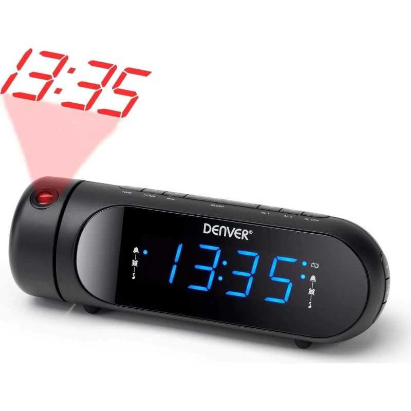DENVER CPR-700 clockradio med projektion, dobbelt alarm – sort