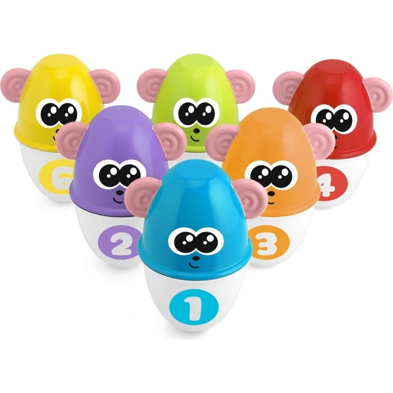 Chicco Monkey Strike Bowlingsæt 6 farvede abe-kegler