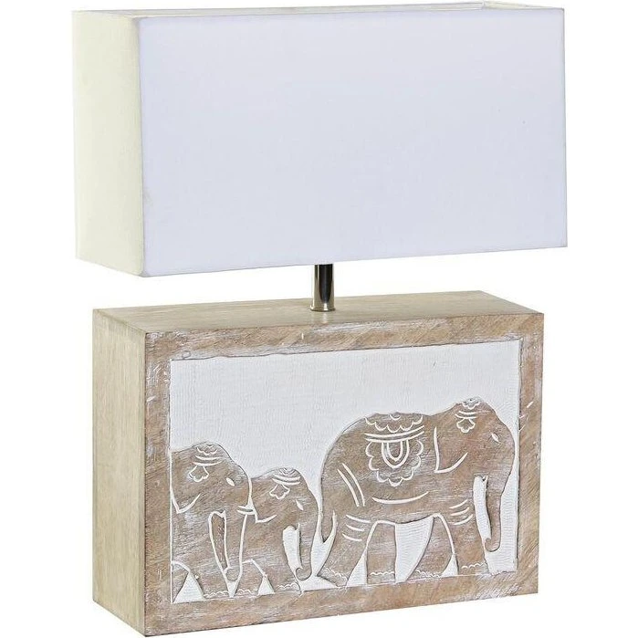 DKD Home Decor Bordlampe hvid/brun mangotræ 33×12×41 cm 50W
