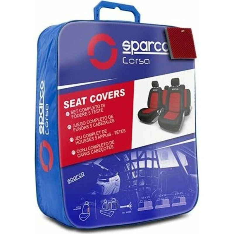 Sparco S-Line universelt sædebetræk sæt 11 dele - sort/rød