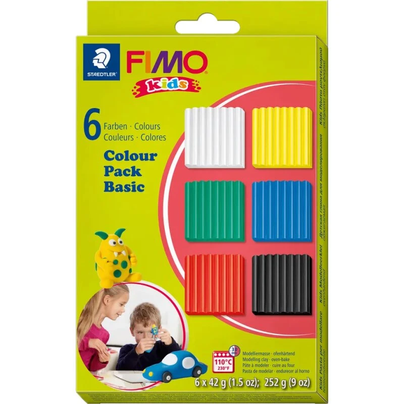 FIMO Kids modellervoks 6x42 g – basisfarver