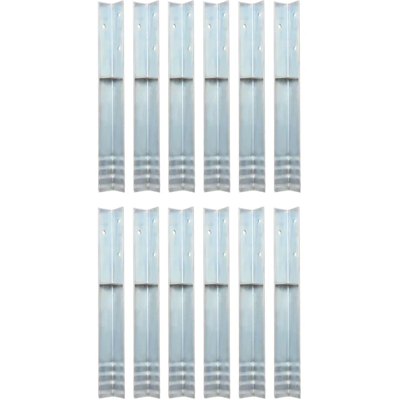 vidaXL L-formede jordankre 12 stk galvaniseret stål 5x5x50 cm