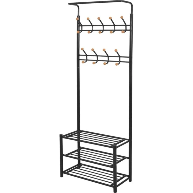 vidaXL knagerække med skoopbevaring 68 x 32 x 182,5 cm, sort