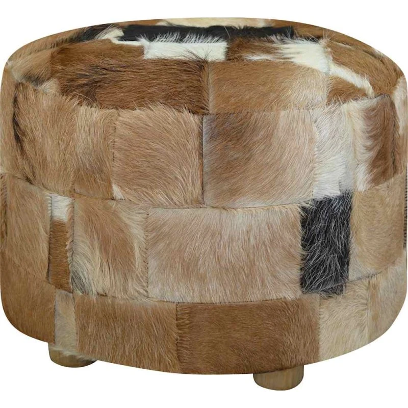 vidaXL rund puf i gedelæder 50x50x45 cm - flerfarvet