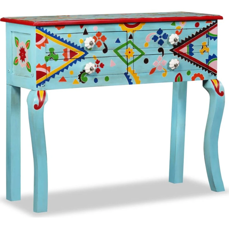 vidaXL konsolbord i massivt mangotræ, håndmalet blå