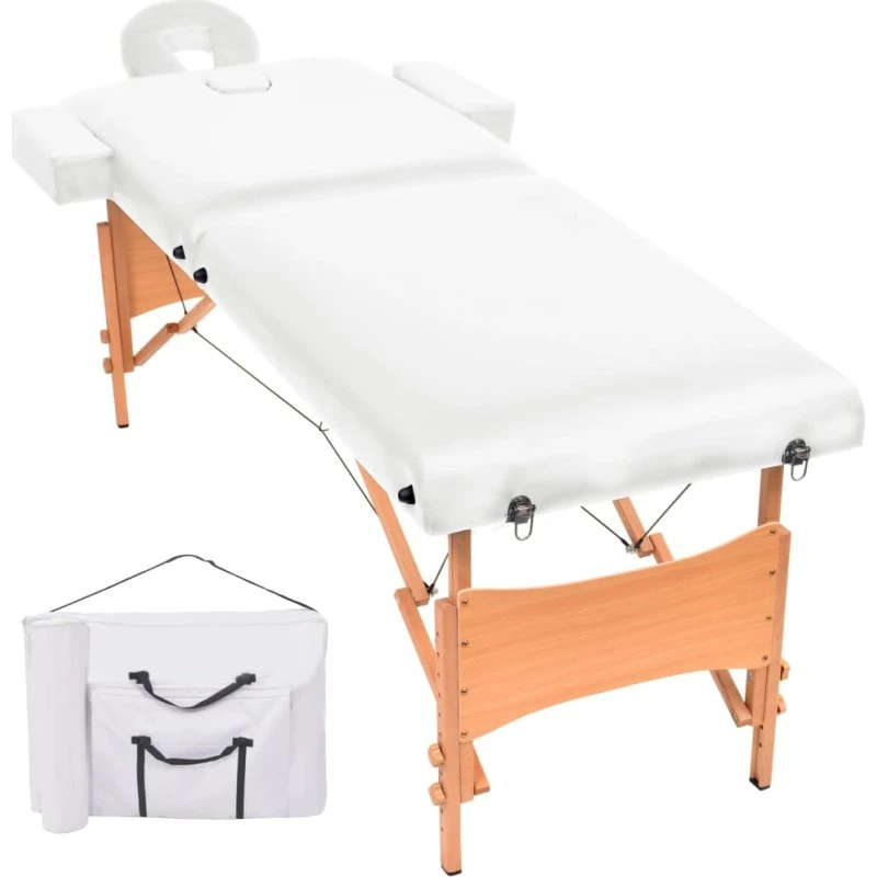 vidaXL sammenfoldeligt massagebord 2-zoner 10 cm hynde hvid