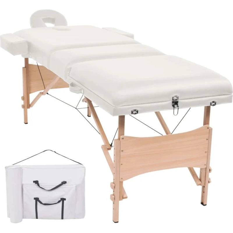 vidaXL sammenfoldeligt 3-zoners massagebord 10 cm hynde hvid