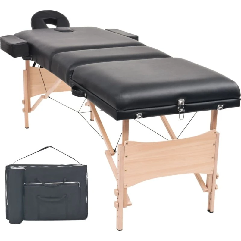 vidaXL sammenfoldeligt 3-zoners massagebord m. 10 cm hynde, sort