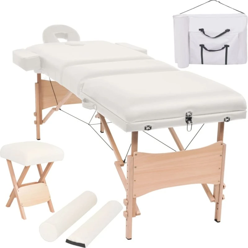 vidaXL foldbart 3-zoners massagebord 10 cm med skammel, hvid