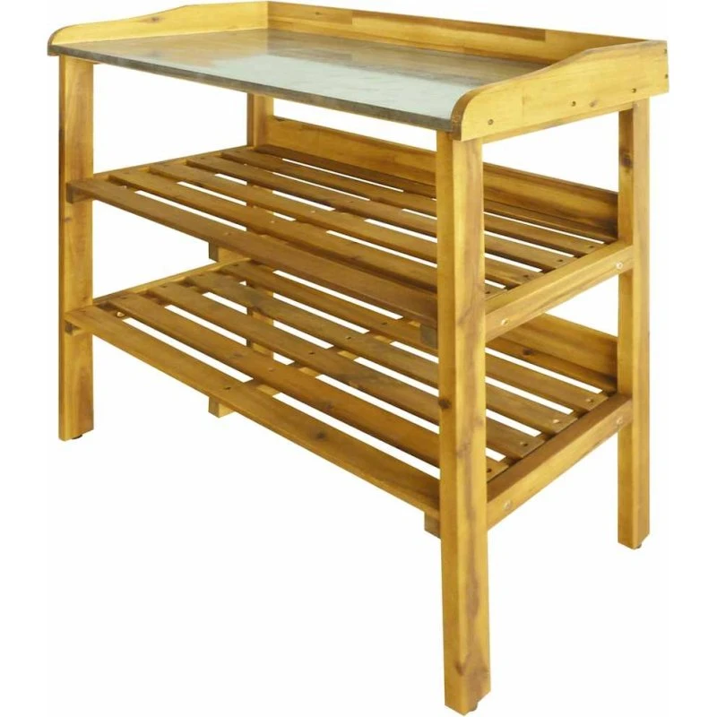 vidaXL potteplantebænk 2 hylder i massivt akacietræ med zink