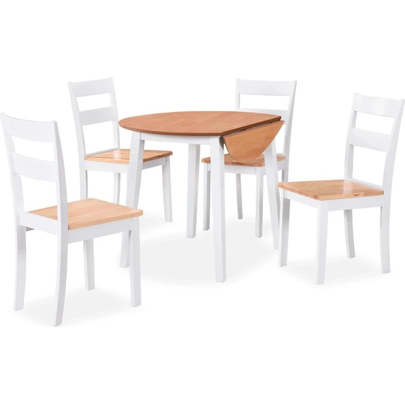 vidaXL spisebordssæt 5 dele, MDF & gummitræ, hvid