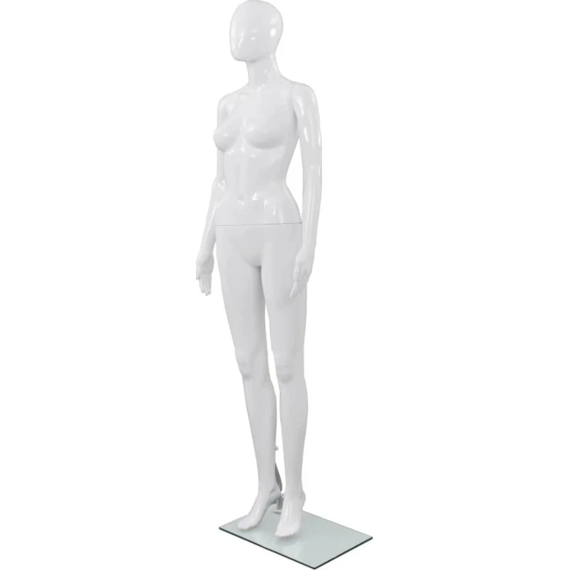 vidaXL Mannequin kvinde fuld figur hvid højglans 175 cm glassokkel
