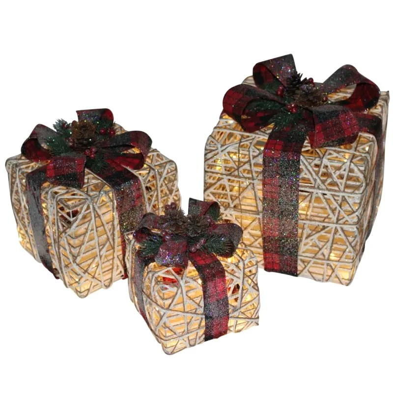 NORDIC WINTER Julepakker med lys, sæt 3 stk. rød, 230V