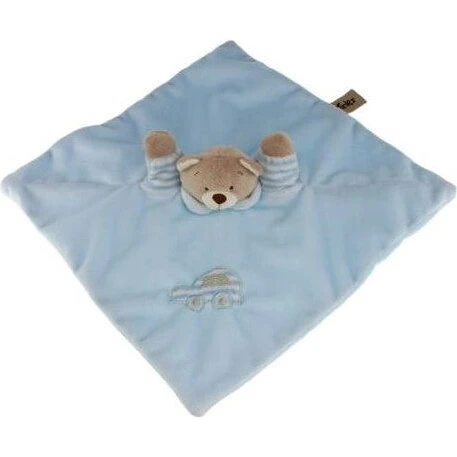 Tinka Baby nusseklud med navn - Bamse, lyseblå 30x30 cm