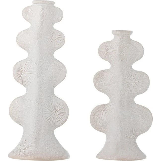 Bloomingville Cason lysestager, hvid stentøj, sæt med 2