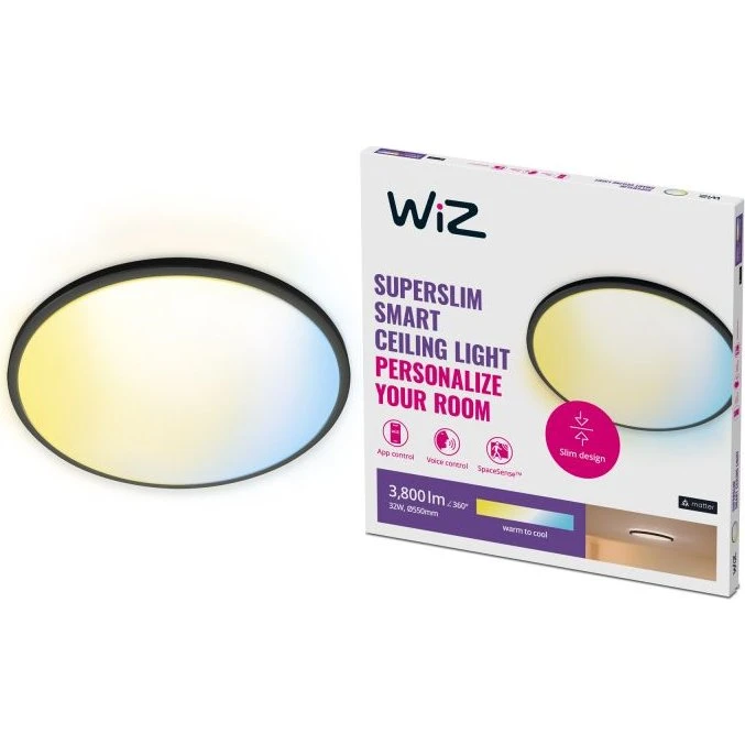 WiZ Ceiling 32W SuperSlim Rund Sort (2700–6500K TW)