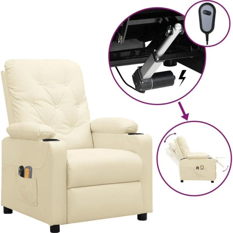 vidaXL eldrevet massagestol i kunstlæder, creme