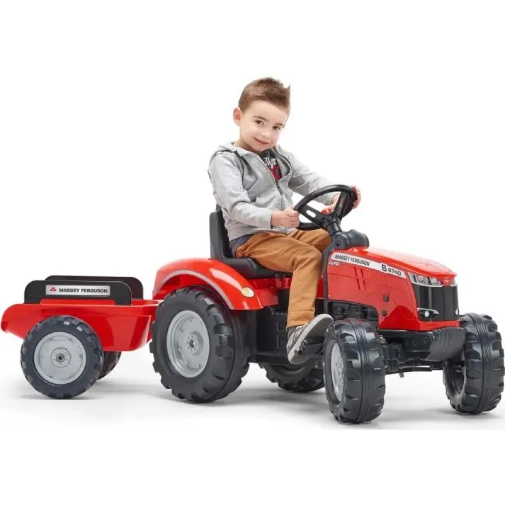 FALK Massey Ferguson S8740 traktor med vogn, rød (pedal)