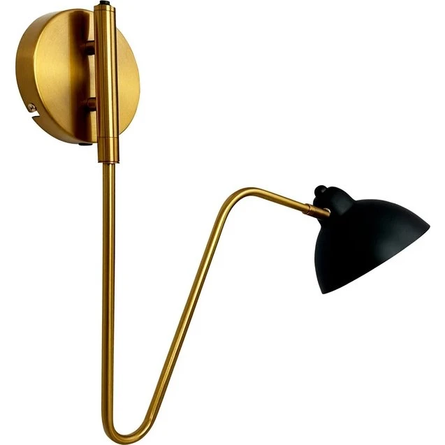 Dyberg Larsen Futura Væglampe – Sort/Messing, justerbar arm, E14