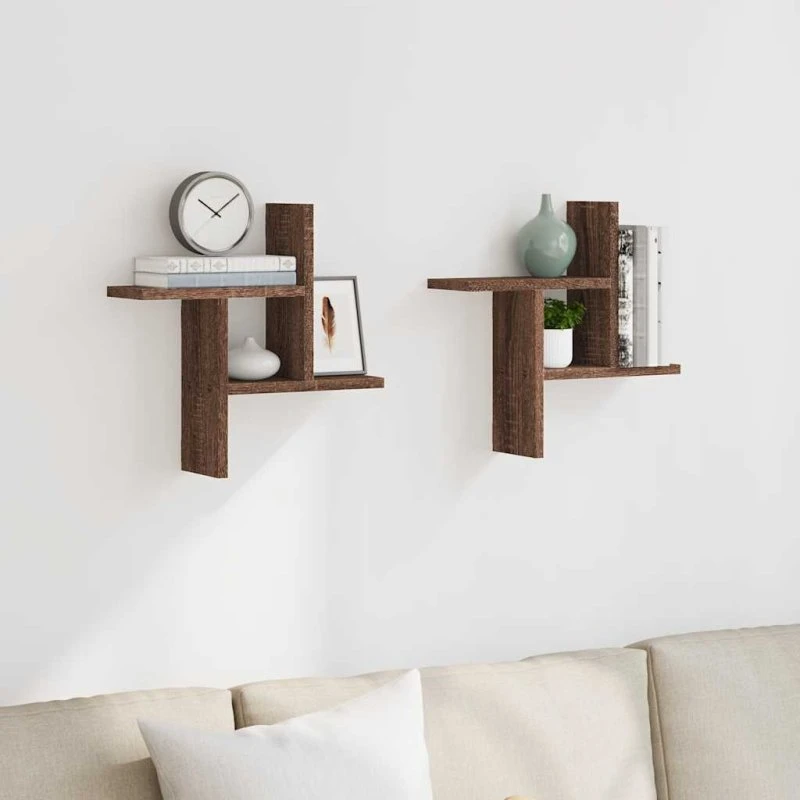 vidaXL væghylder 2 stk. 38x12x38 cm konstrueret træ brun eg