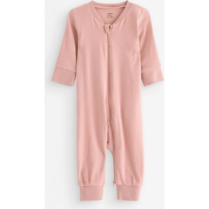 Ribbet pyjamas i rib med tovejslynlås (bomuld)