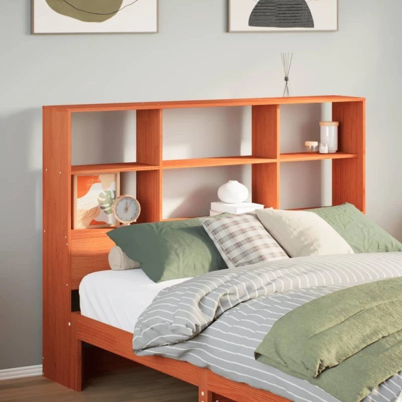 vidaXL sengegavl med opbevaring 150 cm massivt fyrretræ gyldenbrun