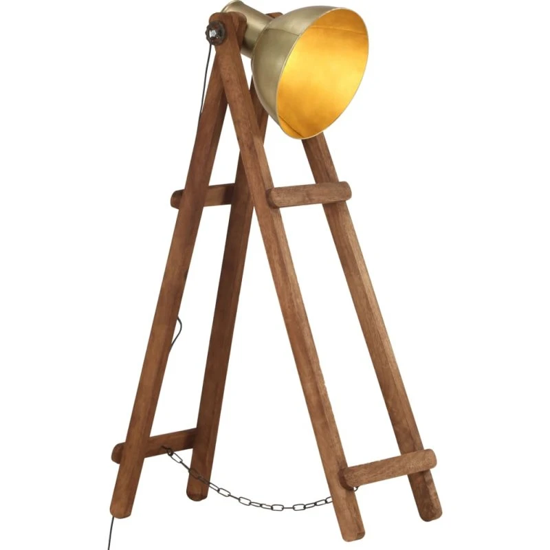 vidaXL gulvlampe E27 i massivt mangotræ, messingfarvet
