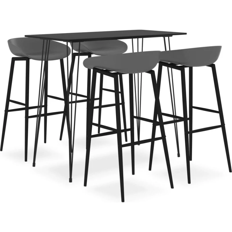 vidaXL barsæt 5 dele, sort/grå