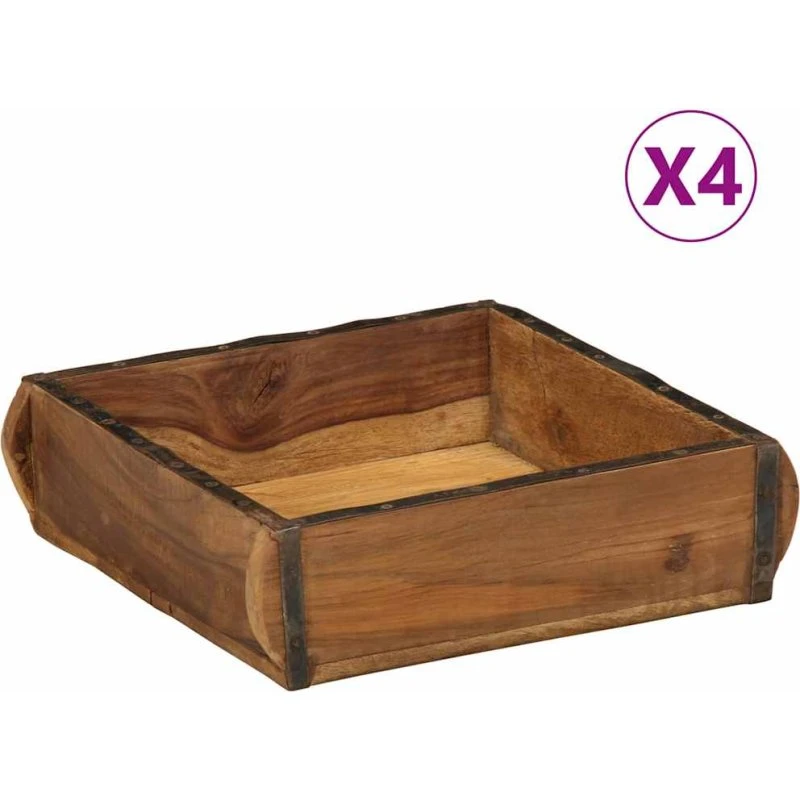 vidaXL Træbakker 4 stk Brun 29 x 31 x 10 cm - Massivt genbrugstræ