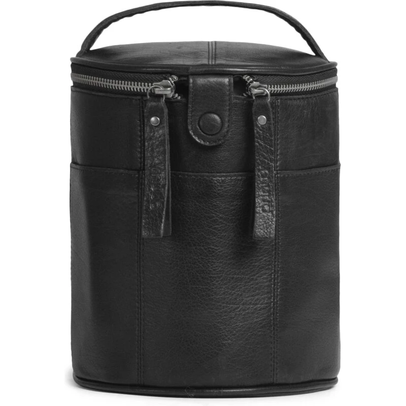 muud Saturn strikketaske i sort læder, Ø16×H20 cm