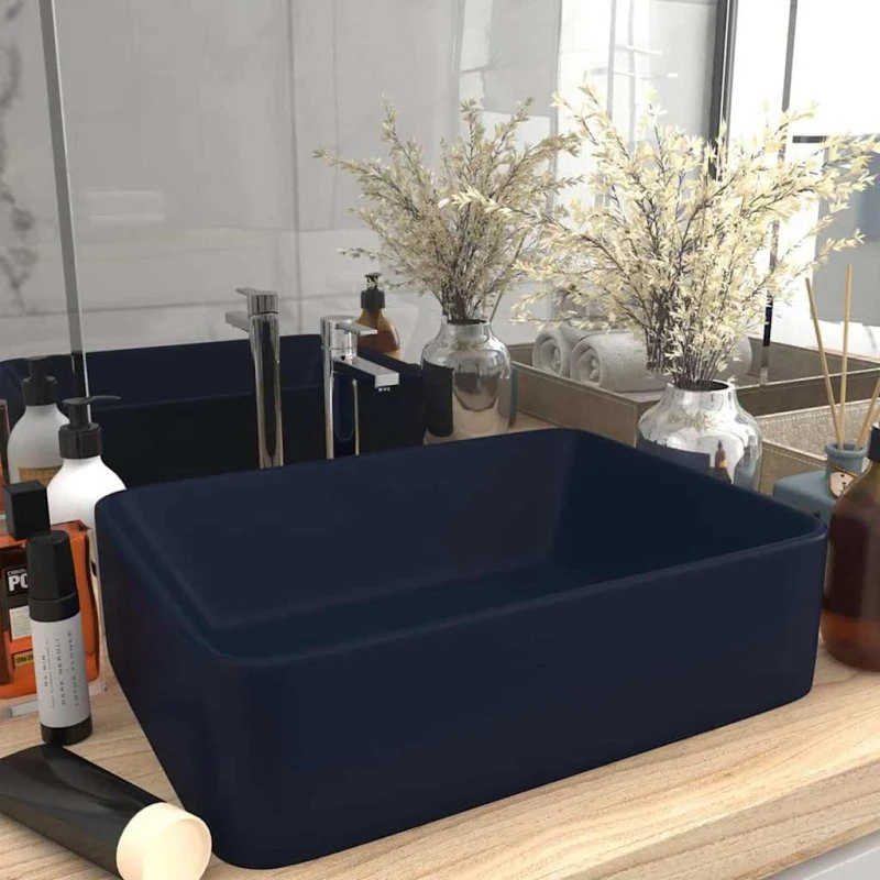 vidaXL luksushåndvask 41x30x12 cm keramik mat mørkeblå