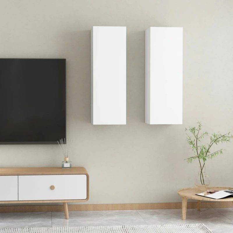 vidaXL væghængt tv-bord 30,5x30x90 cm hvid (sæt 2)