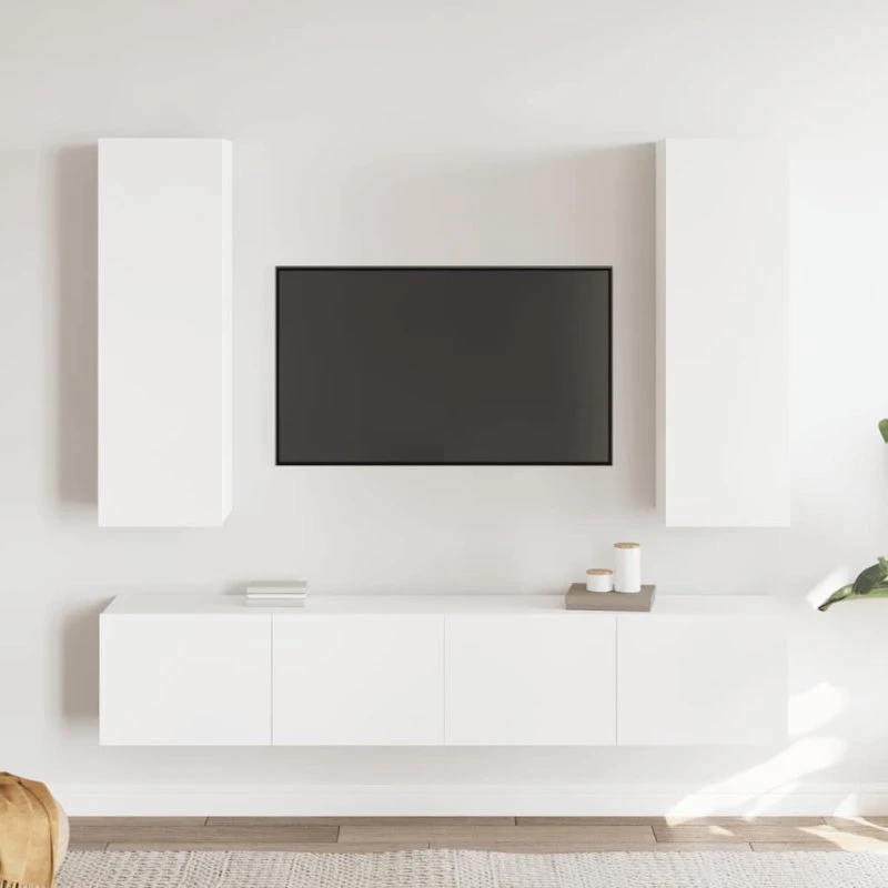 vidaXL TV-skabssæt 4 dele konstrueret træ hvid 80 cm