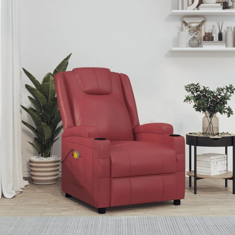 vidaXL massagestol i kunstlæder, vinrød (6 massagepunkter)