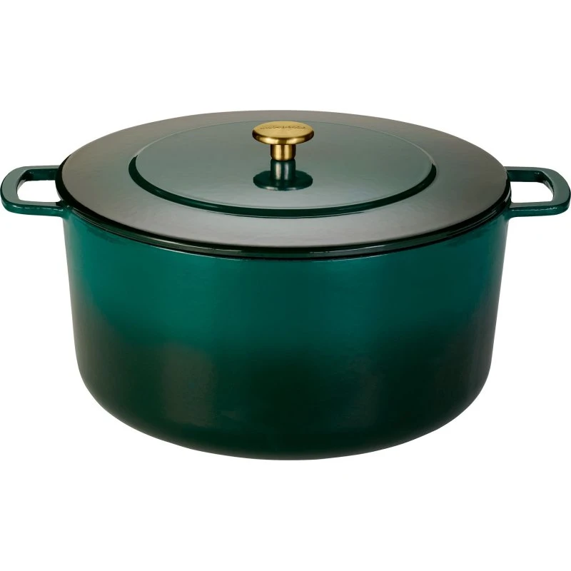 Combekk støbejernsgryde Ø32 cm 12 L – Holly Green, guldknap