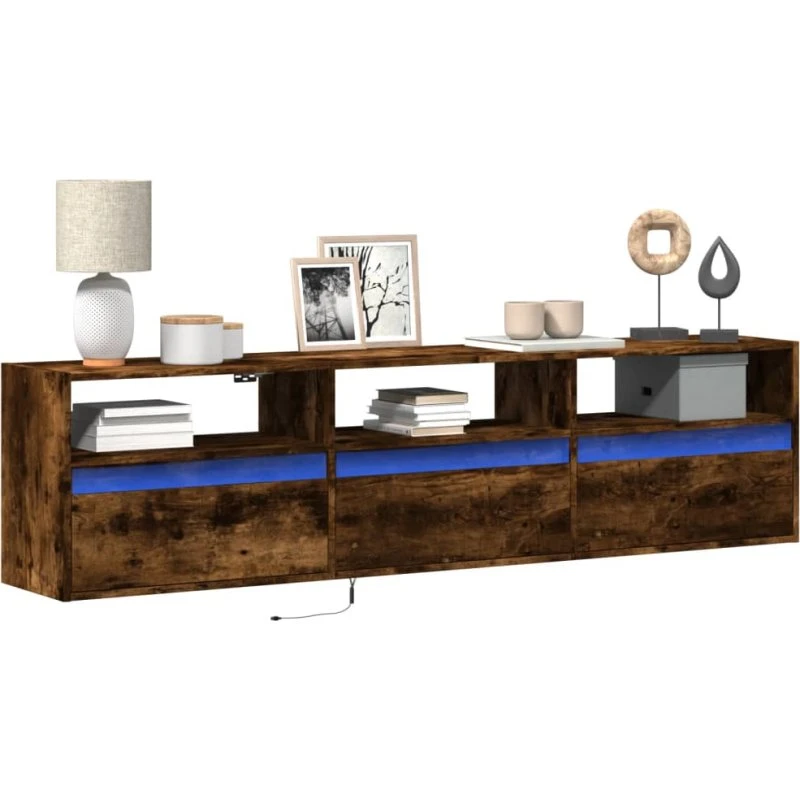 vidaXL væghængt TV-bord med LED 180x31x45 cm røget eg