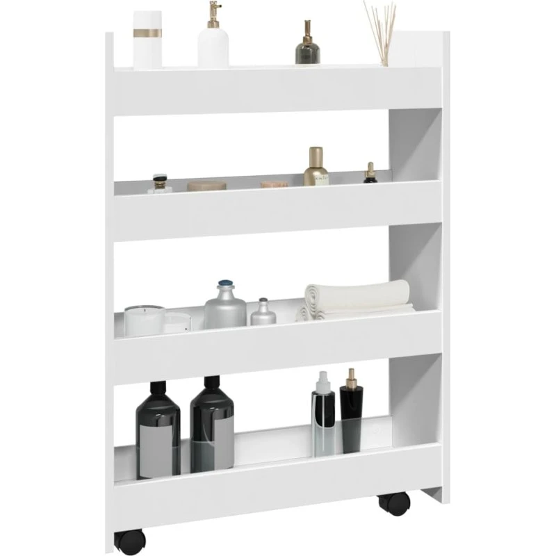 vidaXL smal opbevaringsvogn 4-hylder hvid konstrueret træ