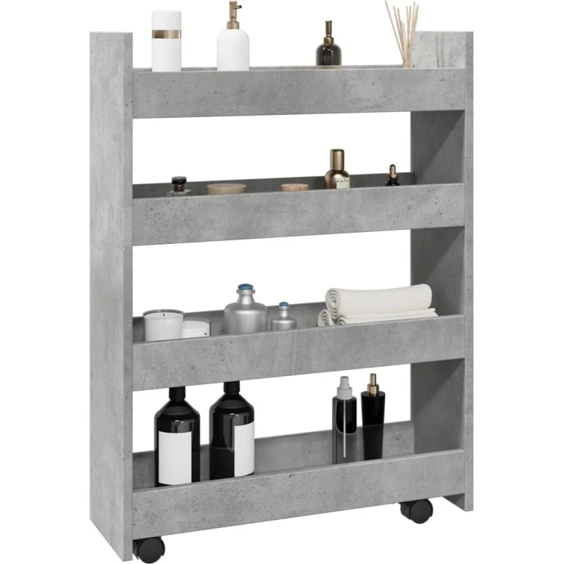 vidaXL smal opbevaringsvogn, 4 hylder, konstrueret træ – betongrå