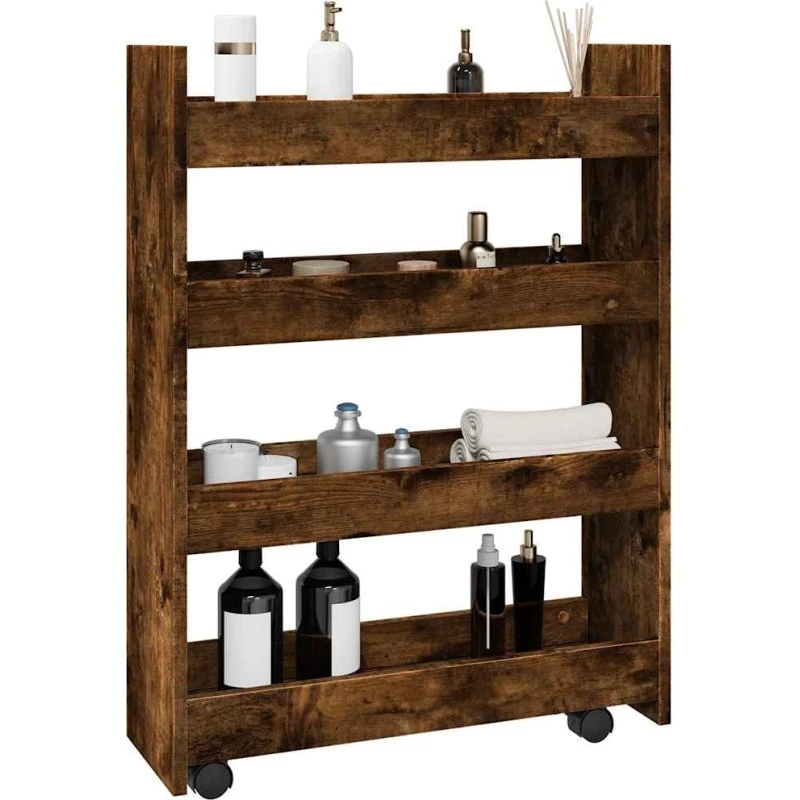 vidaXL smal opbevaringsvogn 4 hylder – konstrueret træ, røget eg