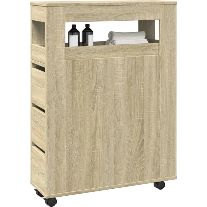 vidaXL Smalt badeværelsesskab på hjul, Sonoma-eg
