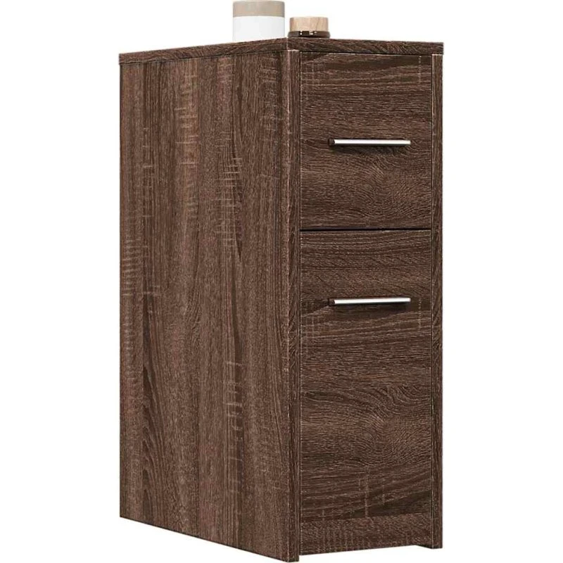 vidaXL smalt badeværelsesskab med hjul, brun eg