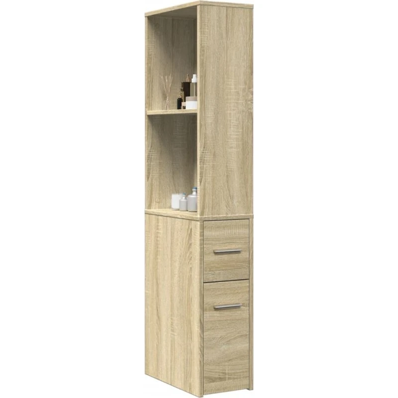 vidaXL smalt badeværelsesskab med hjul, Sonoma-eg