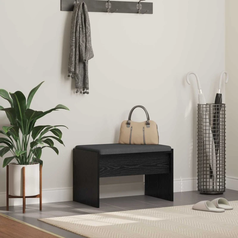 vidaXL Hallbænk med pude, sort eg 63x38x40 cm