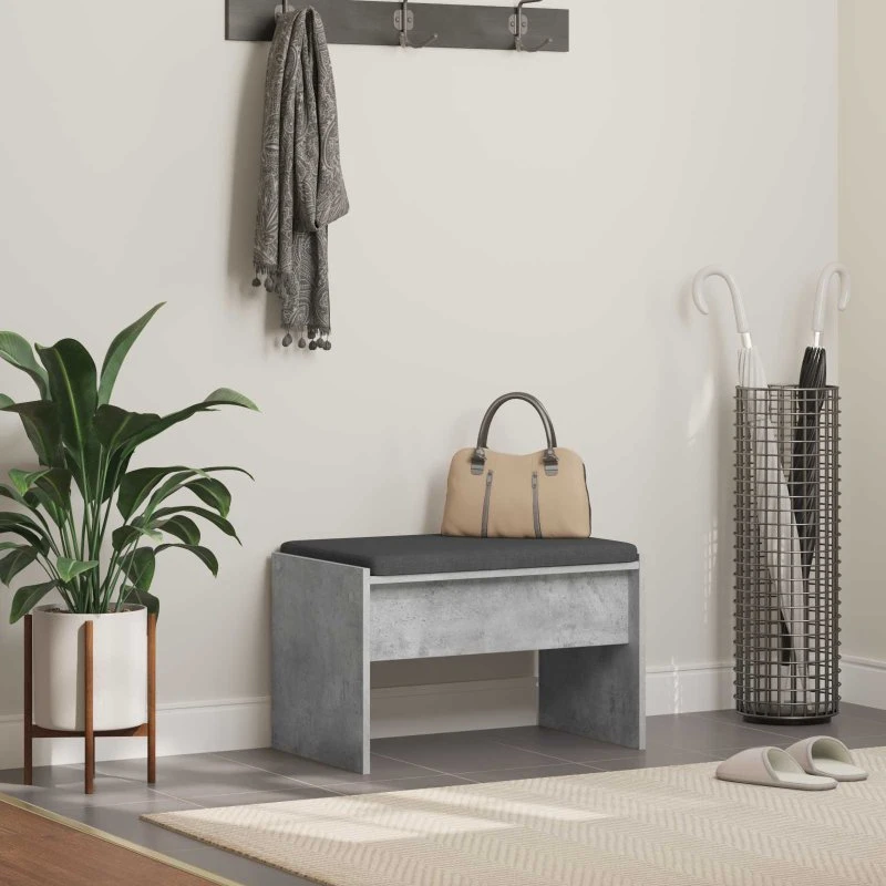 vidaXL Hallbænk med pude Betongrå 63×38×40 cm